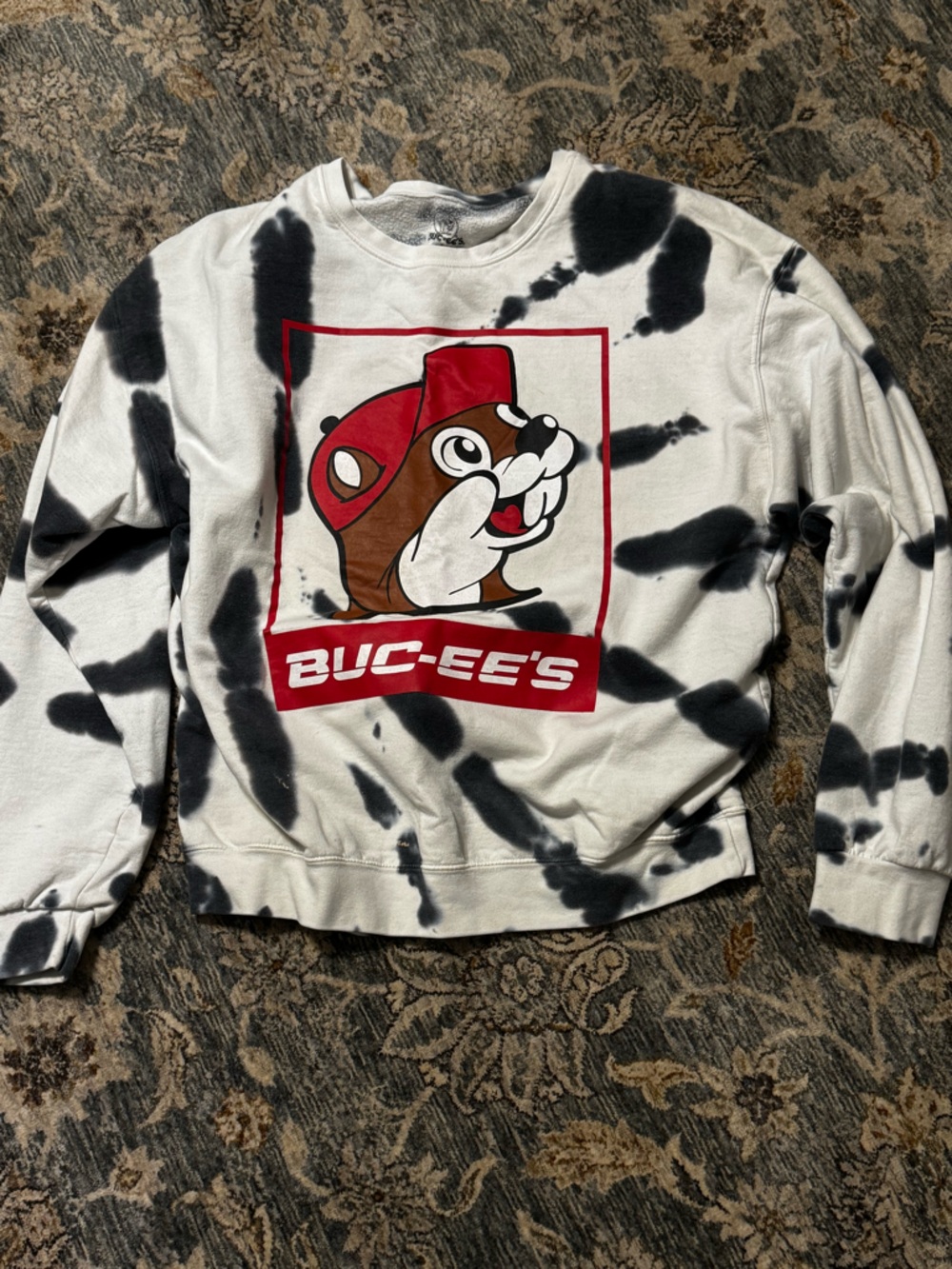 BUC-EE'S Tie-Dye Graphic Hoodie - White & Black with Red Accent